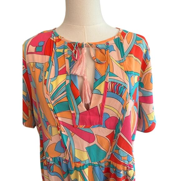 Women's Dress Summer Print Colorful Casual Pullover V-neck Dress L/XL - Picture 4 of 8